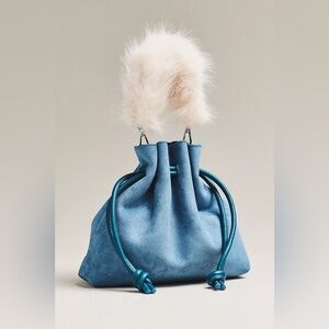 Anthropologie Cinched Suede Faux Fur Bucket Bag